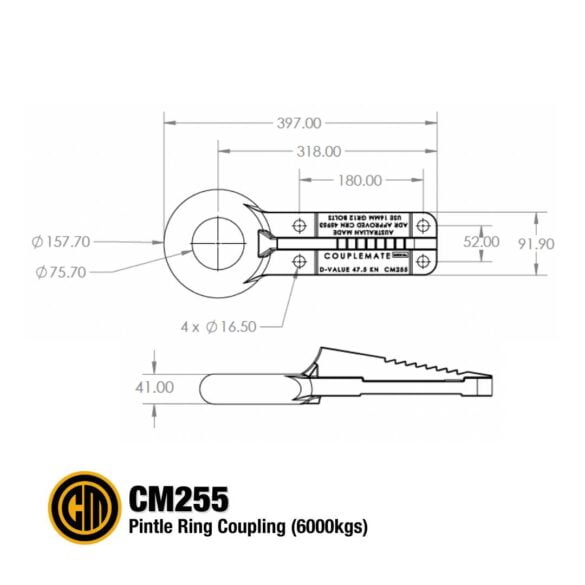 CM255 Engineering Drawing Made in Australia Couplemate Trailer Parts 6000kgs