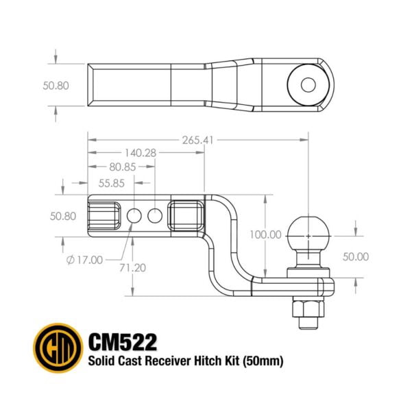 50mm Tow Ball Receiver Hitch Australian Made 100mm Drop