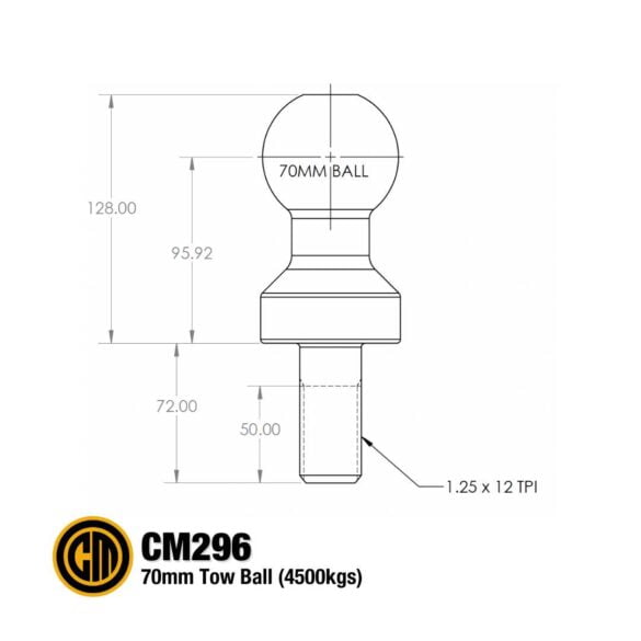 CM296 Engineering Drawing 70mm Tow ball