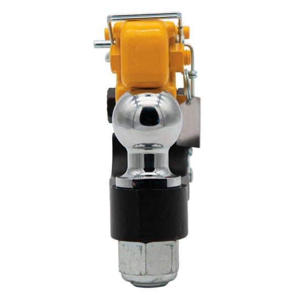Yellow horn Couplemate Combination Pintle Hook with chrome tow ball and heavy duty receiver shank front POV