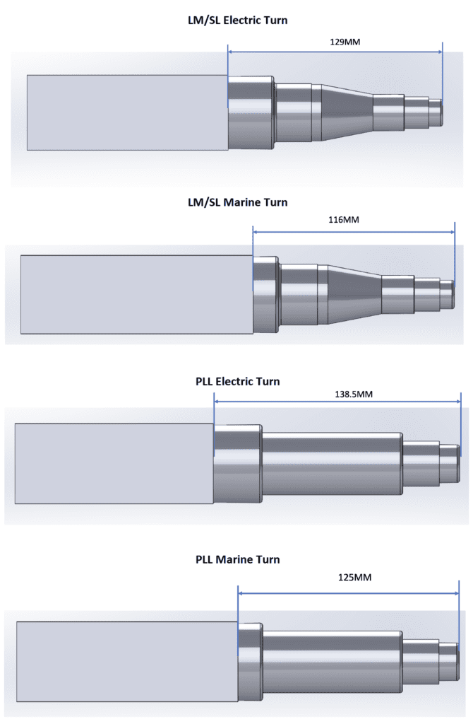 Electric vs Marine Turn Drawing - 45mm square axle