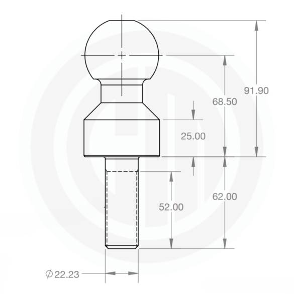 High Shoulder Tow Ball Couplemate Engineering Drawing