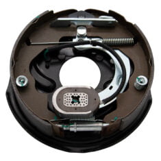 10 inch electric backing plate to replace caravan or trailer drum brakes (includes magnet and shoes). Right hand side.
