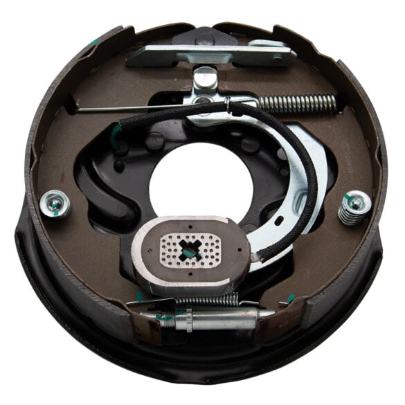 10 inch electric backing plate to replace caravan or trailer drum brakes (includes magnet and shoes). Right hand side.