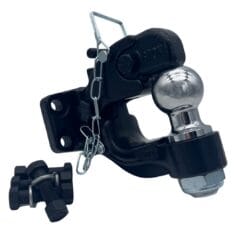 Pintle hook with tow ball and mounting bolts
