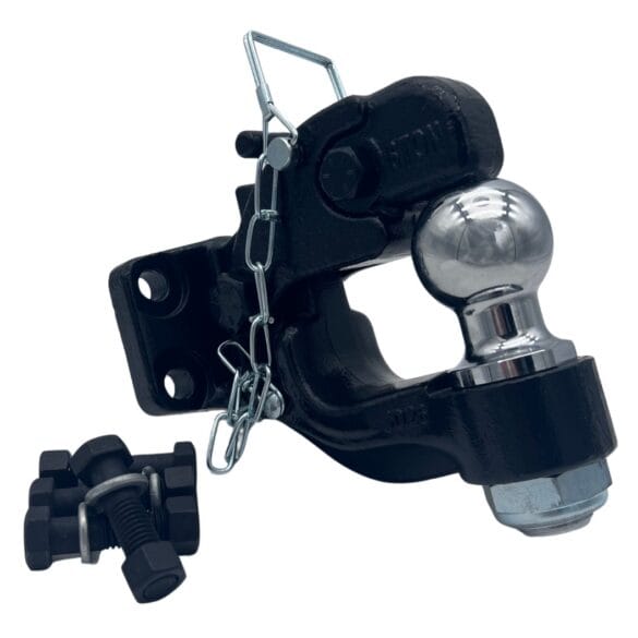 Pintle hook with tow ball and mounting bolts
